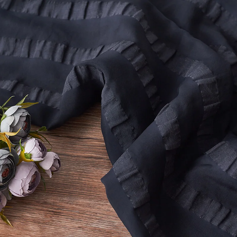

Atroceruleous silk linen fabric Striped crepe fabrics Spring and summer clothing tissu
