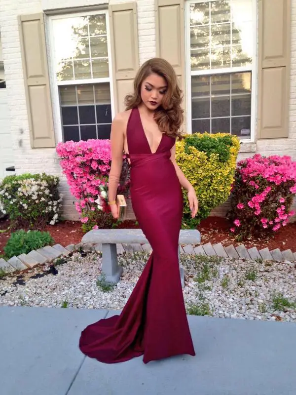 Sexy Evening Gowns Burgundy Prom Dress 
