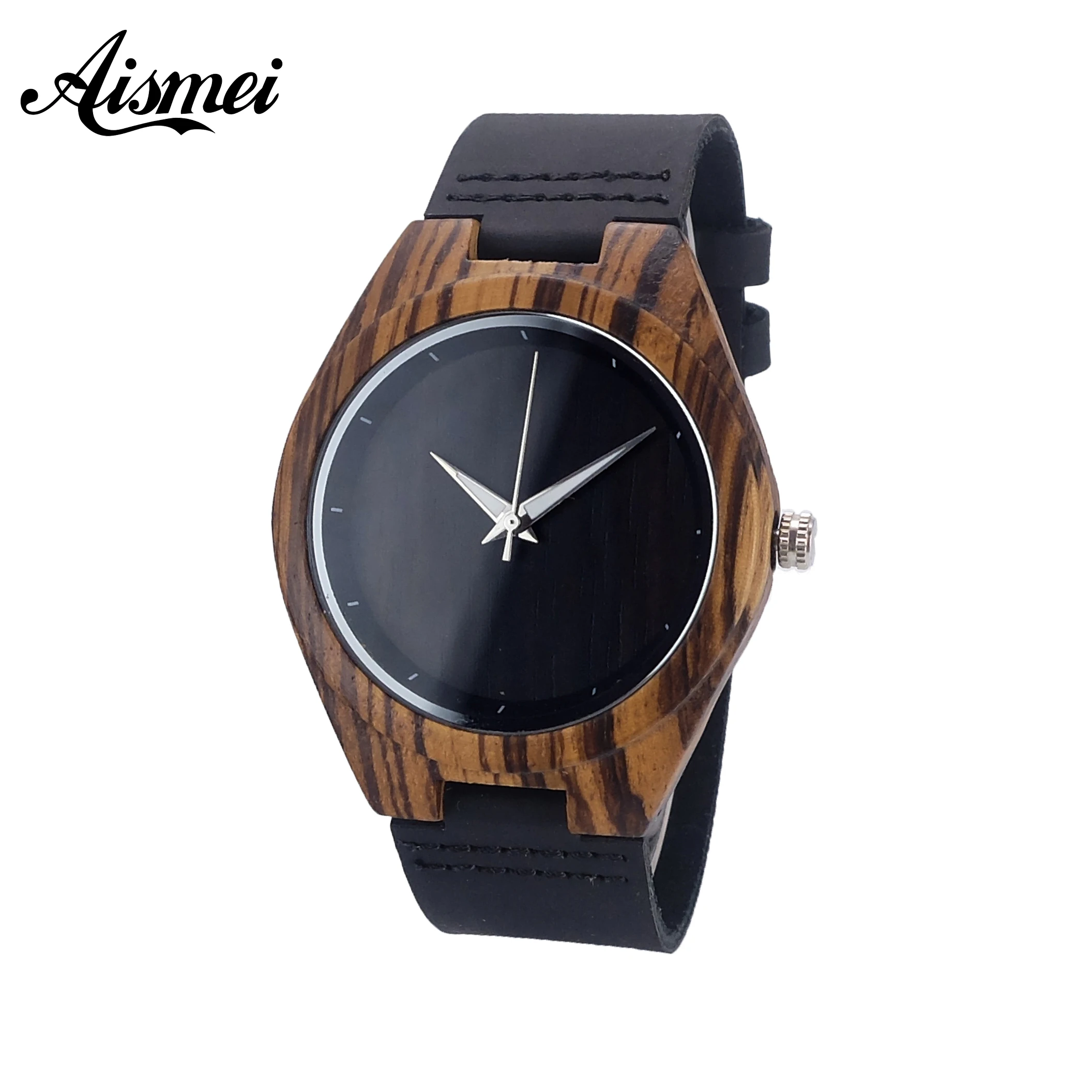 

Simple Design black dial Men Wooden Watches Mens Zebra Wood Quartz Genuine Leather Men's Watch Luxury Brand male Wristwatches