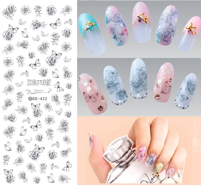 Дизайн Rocooart DS306 переводные наклейки для ногтей с водой Harajuku Element Line Figures Nail Wrap sticker Tips Manicura nail Decal - Цвет: DS422