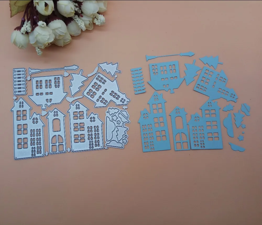 

139*109mm City Building House Community Decor Card Metal Cutting Dies Stencil DIY Scrapbook Paper Photo Craft Template Dies