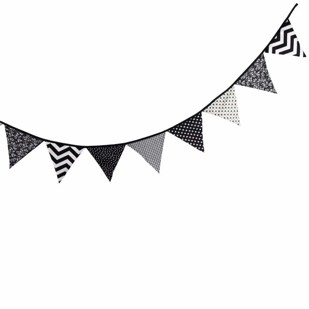 C треугольная хлопка Вымпел Баннер для вечерние Свадебный декор Черный и белый цвета флаги ручной Личность Рождество декор сада