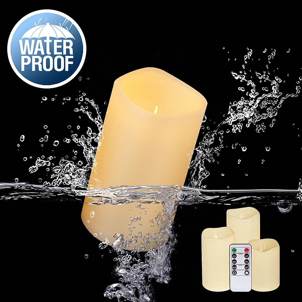 Waterproof LED Flameless Candle with Remote and Timer Battery Operated