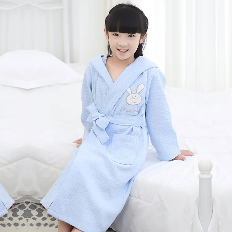 Boys Girls Bathrobe Waffle Robes Children's Bathrobes Kids Hooded White Blue Pink Sleepwear  Robes Lovely Rabbit Pajamas 02