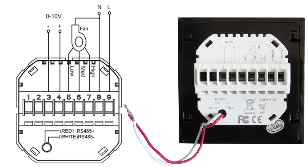 HESSWAY 2p кондиционер термостат RS485/MODBUS RTU связь для 0-10 В пропорциональный сигнал управления клапан переключатель