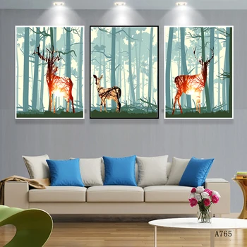 

Forest Deer Fawn Light Green Illustrations Mount.Impression Sense Pure Flesh Home Art Decoration Canvas Wall Painting Clear
