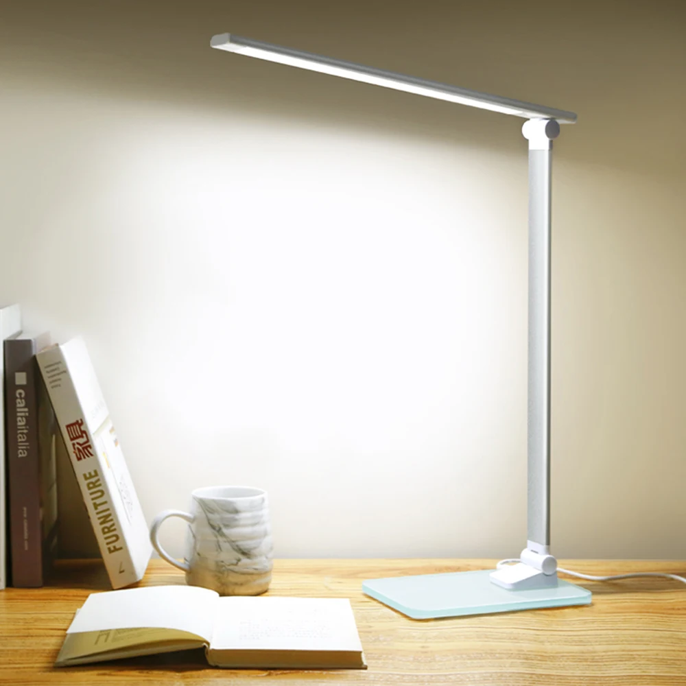 Светодиодный настольный светильник-подставка, современный офисный Настольный светильник для чтения с сенсорным выключателем, складной usb-разъем, светодиодный диммер, настольные лампы для спальни