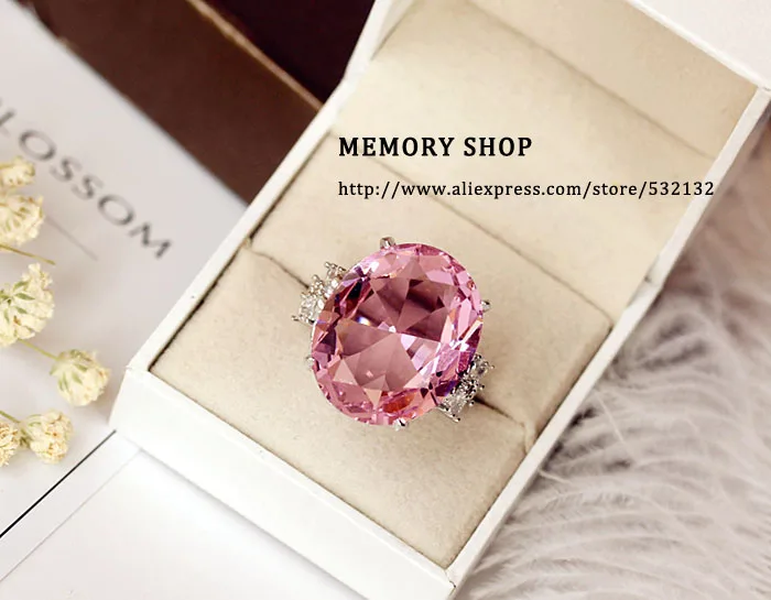 Мода преувеличенный мощный супер большой овальный розовый кубический цирконий камень кольцо 4 зубец Установка роскошные женские вечерние ювелирные изделия