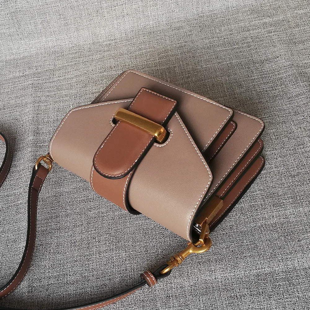 

2018 New Fashion Casual Organ Bag Shoulder Bags Color Collision Flap Bags Split Leather Lock Soft Bag Solid Color Bur Gundy