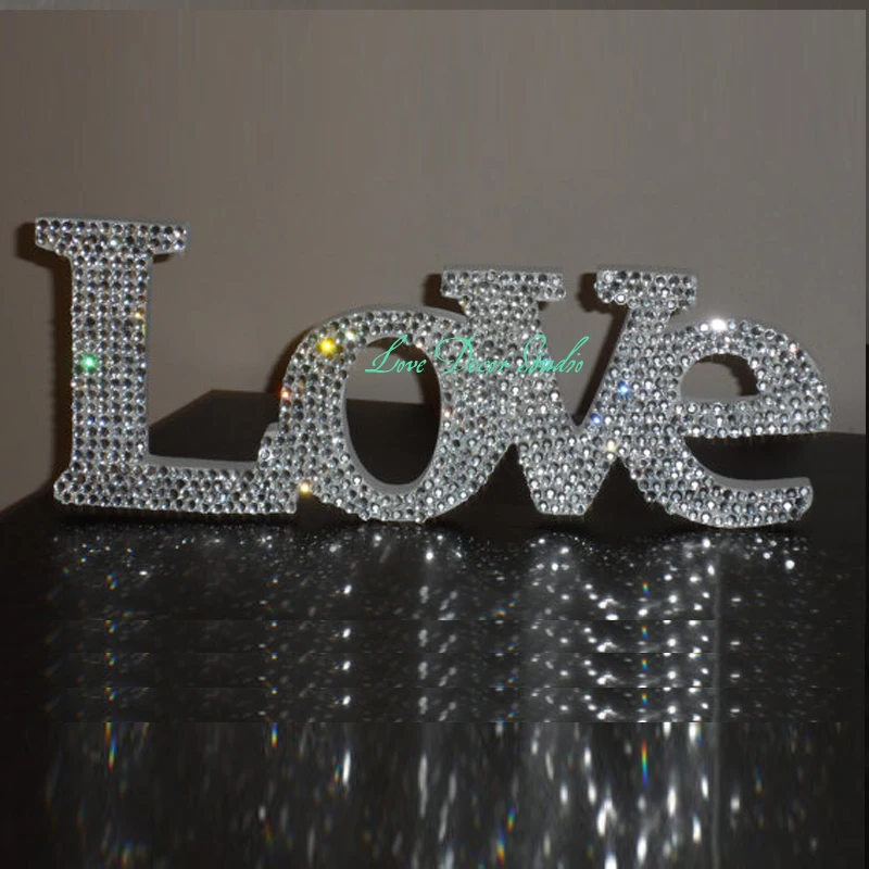 

17.5" wide X 7" tall Crystal "LOVE" standing love sign Wooden Letters