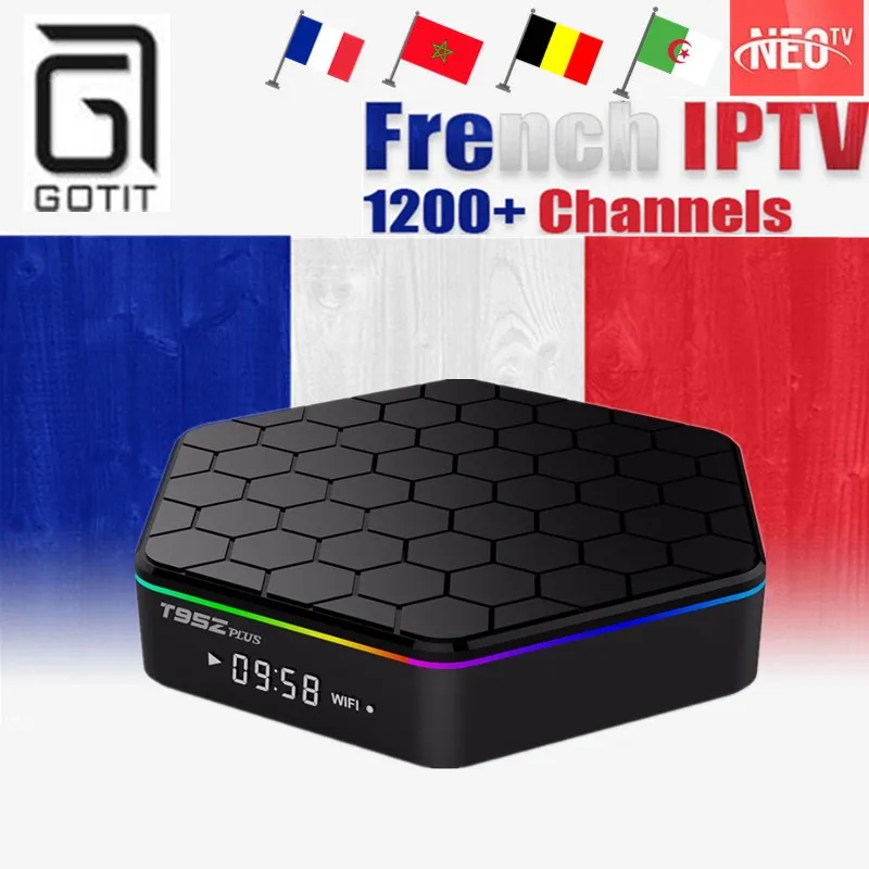 GOTiT T95Z Plus 1200+ французский Android Smart 4K телеприставка IPTV Box подключение IPTV на арабском 16G rom H.265 Morocco Tunesia Belgium VOD Box