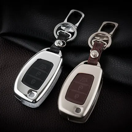 

Leather Car Key Cover Case For hyundai IX35 Santa Fe Accent Solaris Tucson 2016 HB20 I30 IX25 Avante Grandeur Porter Key Rings