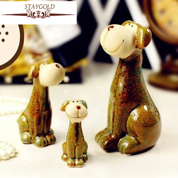 

3pcs/set Dog Figurine Decorative Pottery Enamel Tool Clay Dog Craft Tools Vintage Home Decor