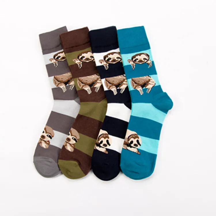 

Personality Fashion Printing Cartoon Animals Sloth Pattern Stripe Socks Men High Quality Ventilation Cotton Socks Winter