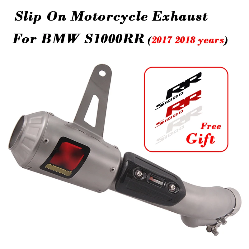 

Slip On Motorcycle Exhaust Stickers Carbon Fiber Stainless Escape Muffler With Middle Link Pipe For BMW S1000RR 2017 2018 Years