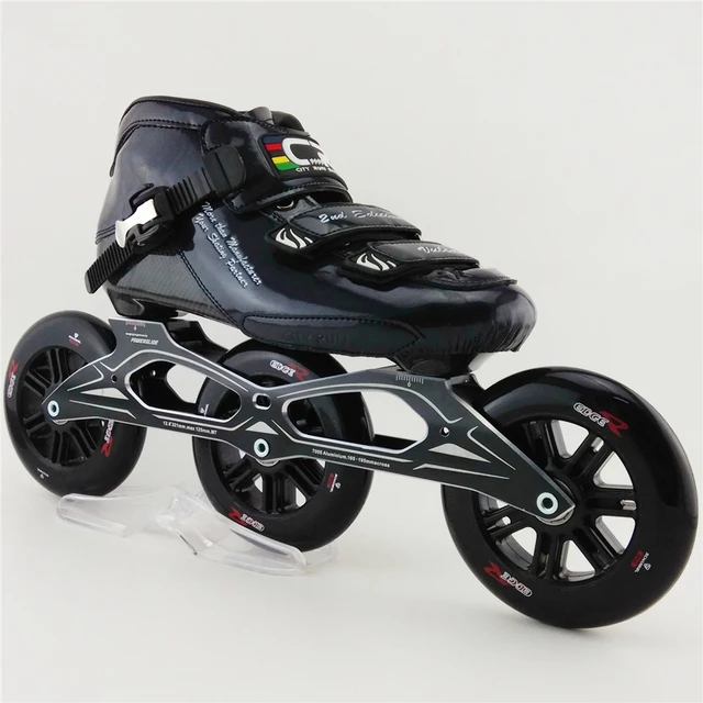 Best price at $207 Cheap Carbon fiber speed Skating Shoes Professional Racing Shoes Adults Skates Skating Shoes With 3X125mm Round Cake Wheel