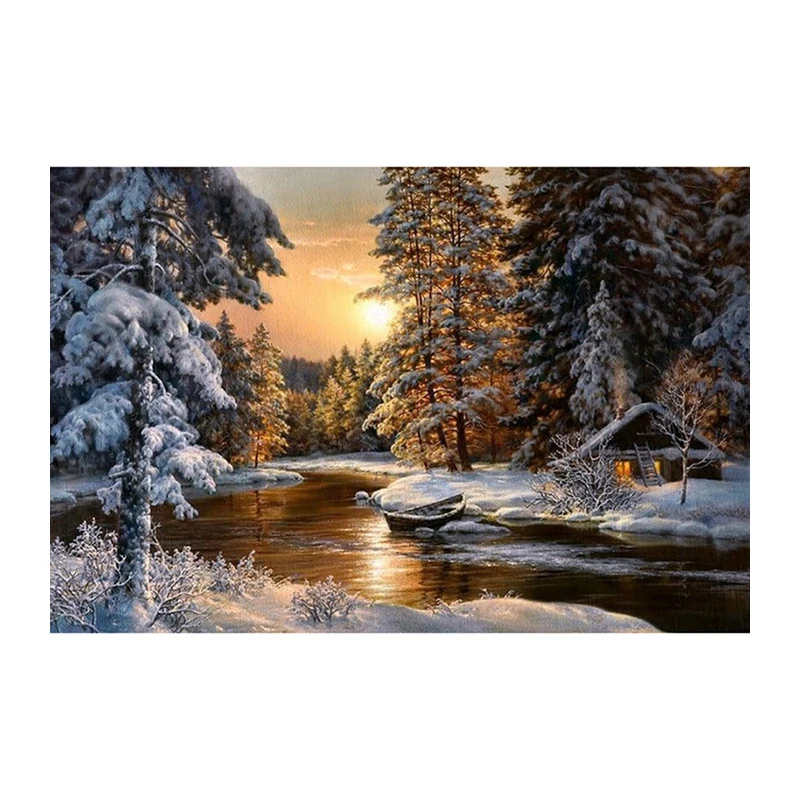 5D Diy Diamond Painting rhinestones Christmas decorations for Home decor Diamond embroidery Sunset river forest Diamond mosaic Cross stitch