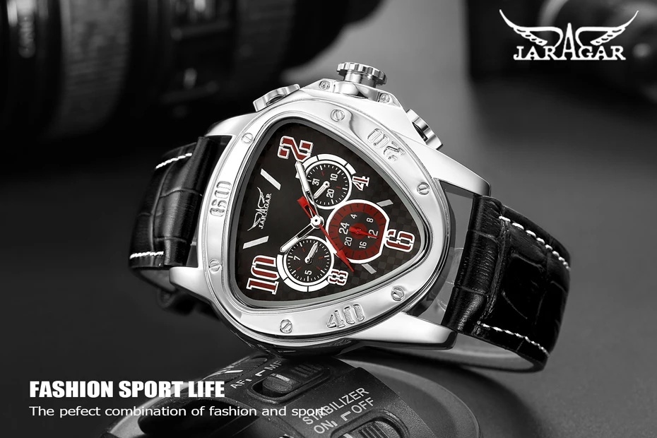 triângulo geométrico relógio masculino pulseira de couro