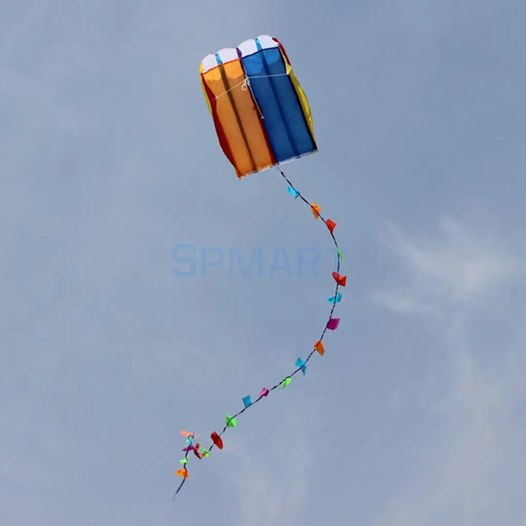 Радужный воздушный змей-параплан с длинным цветным хвостом и 30 м струной в мешочке легко для детских игр под открытым небом игры, игрушки