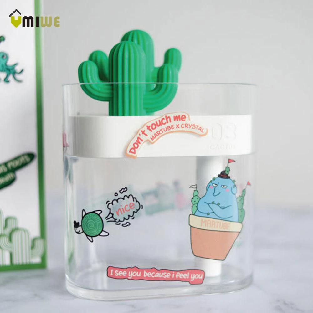 

280ml USB Air Humidifier Cactus Timing Aromatherapy Diffuser Mist Maker Fogger Mini Aroma Atomizer With Night Light for Home