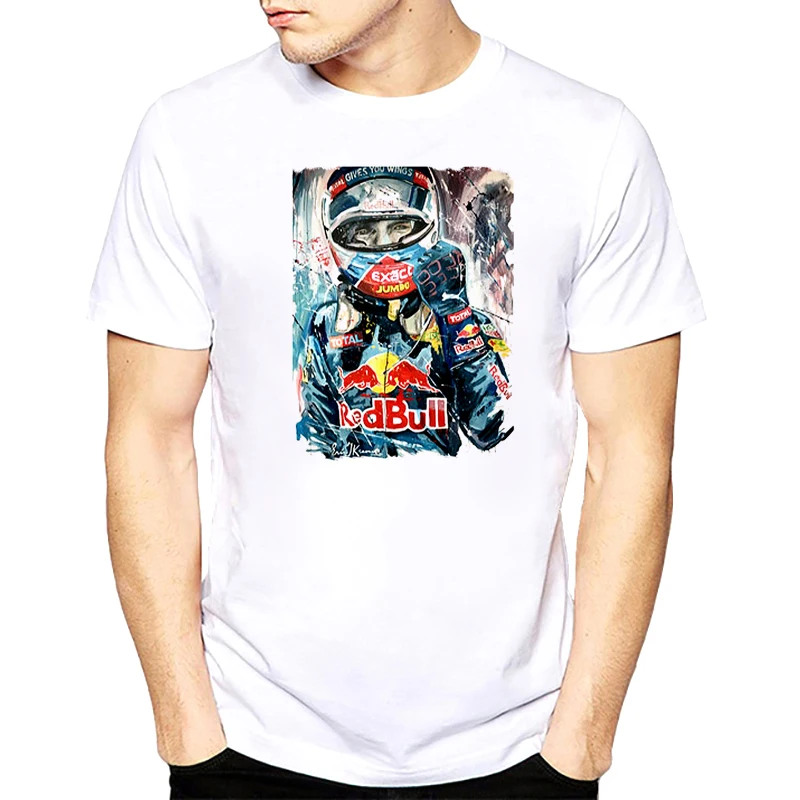 

2018 tshirt men Max Verstappen T Shirt F1 Racer Verstappen Print Graphic Short Sleeve Tees Shirts Men F1 Fans summer white tops