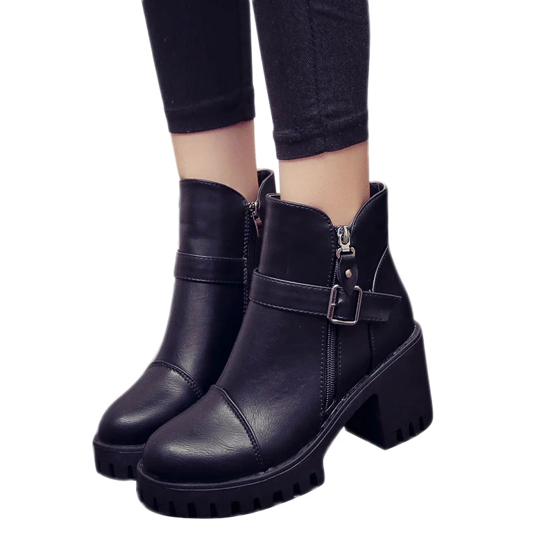 

Hot Sale Autumn And Winter Boots  High Quality Solid Ankle Boots Fashion High Heels PU Leather Double Zipper Martin Boots BT11