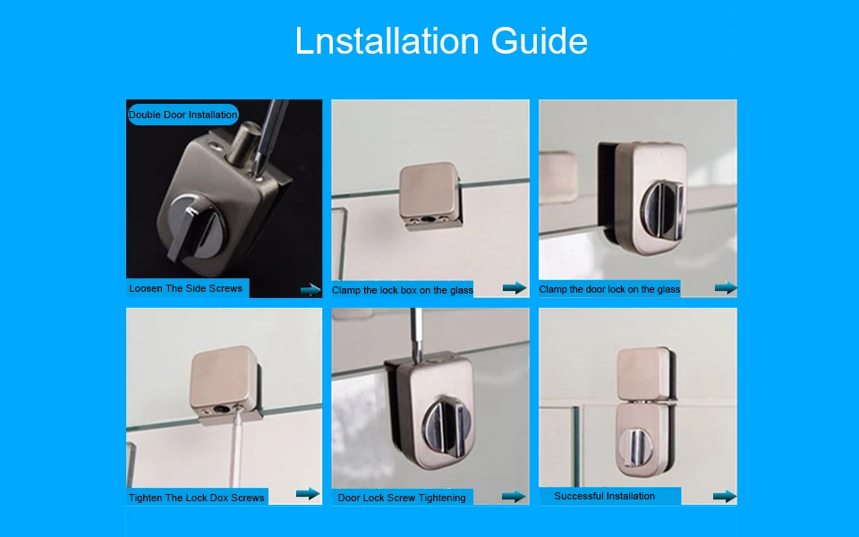 Glass Door Latches Lockbolt ,stainless steel,Without drilling,Easy installation for Double Door,Bathroom Frameless Glass Door