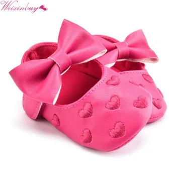

Handmade Soft Bottom Bowknot Baby Shoes Newborn Babies Shoes 3-colors PU leather Heart Pattern Prewalkers Autumn Spring