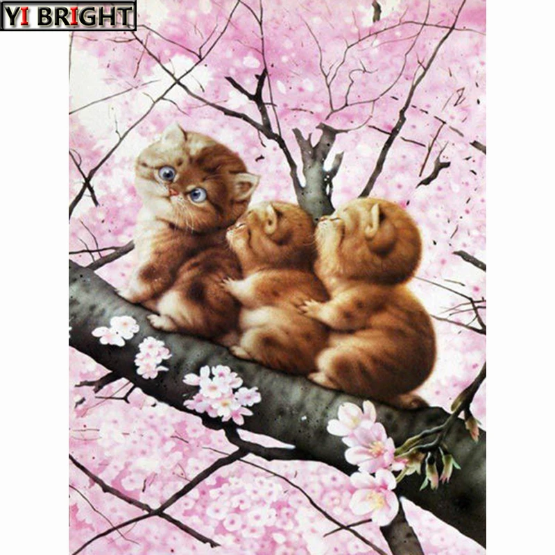 

Animals Mosaic DIY diamond Painting Three Cats On Tree 3D Cross Stitch Decorative diamond embroidery square Rhinestone