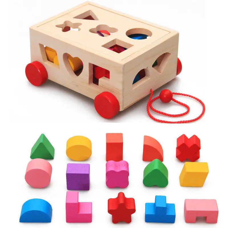 Детские игрушки многофункциональное раннее образование интеллект деревянная коробка с кубиками планер корзину 19*9*17 см