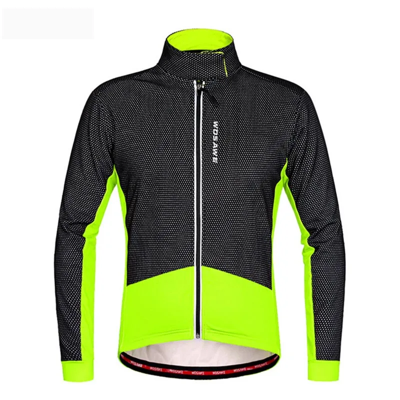 WOSAWE Мужская и Женская Осенняя зимняя теплая флисовая куртка MTB быстросохнущая велосипедная куртка Ropa Ciclismo с длинными рукавами куртки BC286-R - Цвет: black green