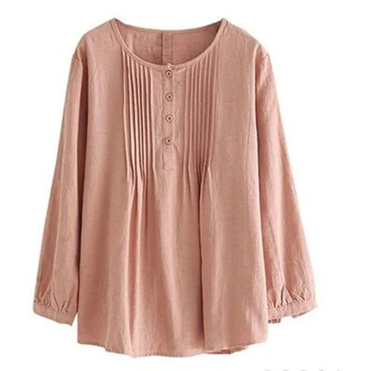 

Europe style autumn casual button o-neck woman shirts solid fashion slim sheath comfortable puff sleeve female shirts new
