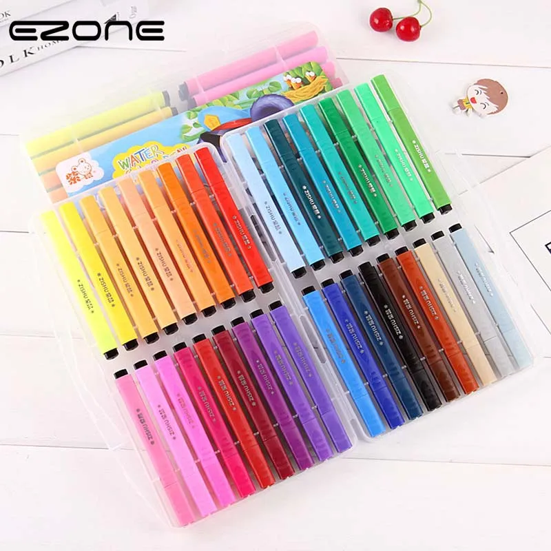 

EZONE 12/18/24/48 Colors Water Color Pen Art Marker Drawing Set Non-Toxic Triangle Rod Washable Watercolor Pens School Supply