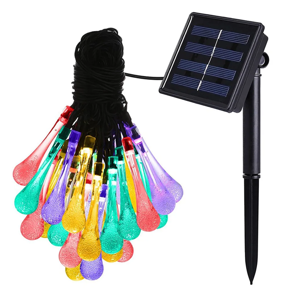 

5m Water Drop Shaped RGB LED Solar String Lights Steady and Flashing Modes Decorative Lights Outdoor Waterproof Lighting Light
