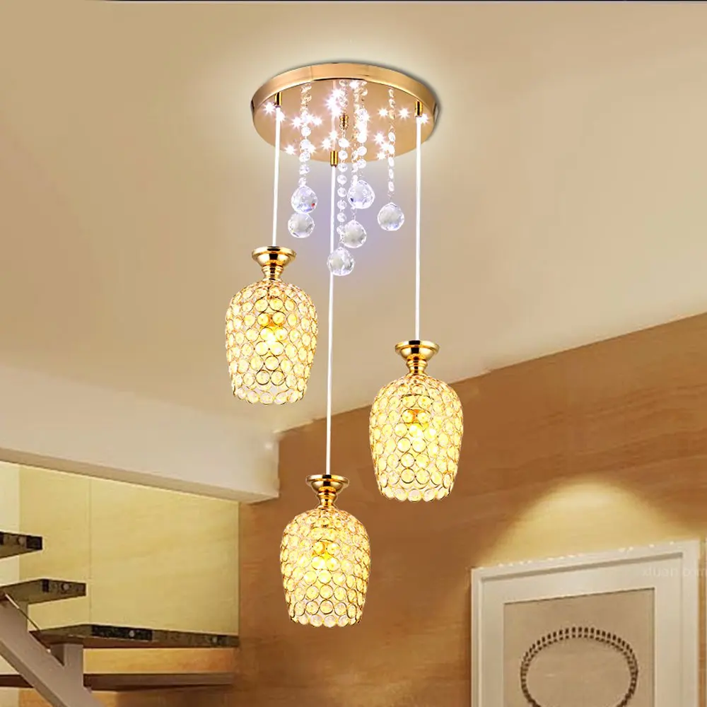 Brand New Crystal Dining Room Pendant Light Modern Golden Chrome