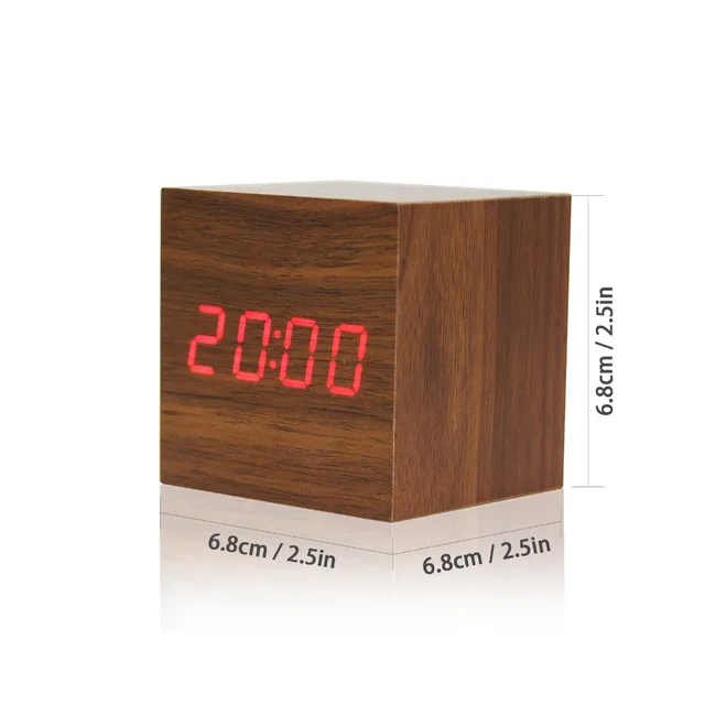 Wooden LED Digital Alarm Clock With Thermometer LED Display Temp Date Calendars Electronic Desktop Digital Table Clocks For Gift
