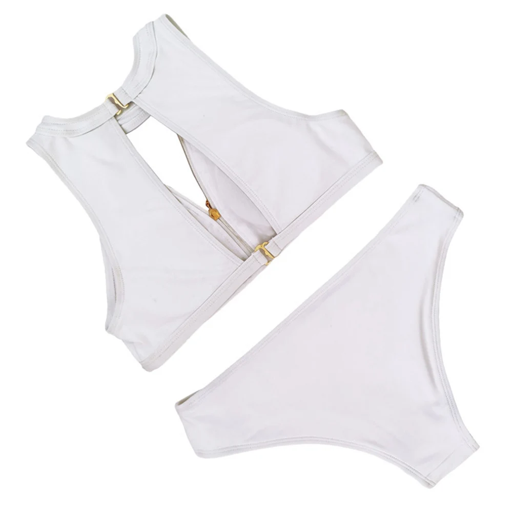 

Hot Women Swimwear Solid Color Zipper Backless Bikini Briefs Swimsuits for Summer Beach MCK99
