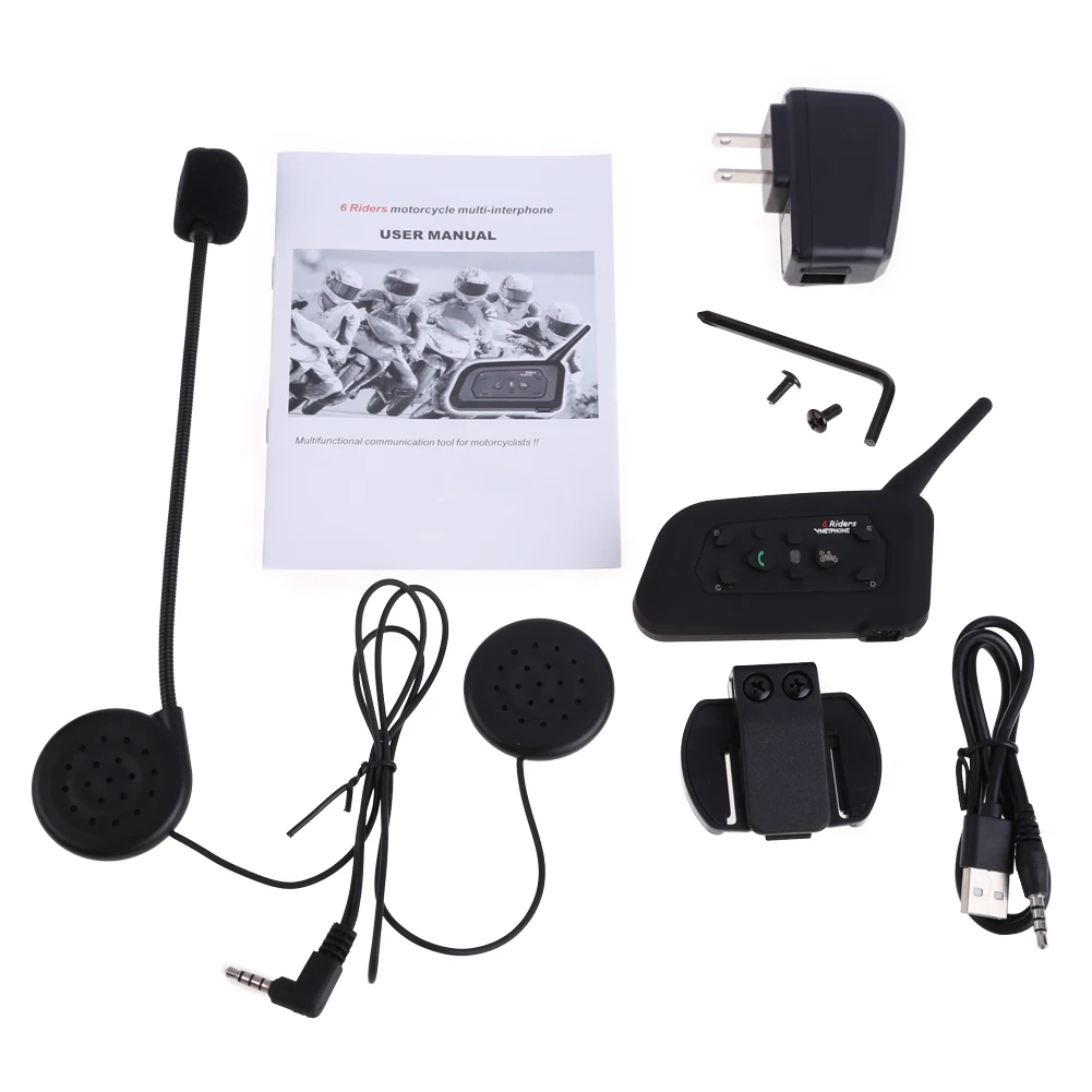 

1 Pcs 1KM Multi BT Interphone Wireless Motorcycle Helmet Bluetooth Multi Headset Interphone for 6 Riders US/EU Plug