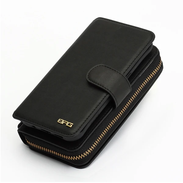 Кошелек для samsung Galaxy S4 5 6 7 edge чехол 2 в 1 слот для карт чехол-подставка для Note 4 5 откидной кожаный чехол кошелек на молнии сумка для телефона - Цвет: Black