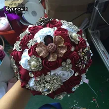 Kyunovia шелковые свадебные цветы ”из страз винная брошь букет золотые броши для невесты, свадебное платье на заказ Букеты Свадебные D57