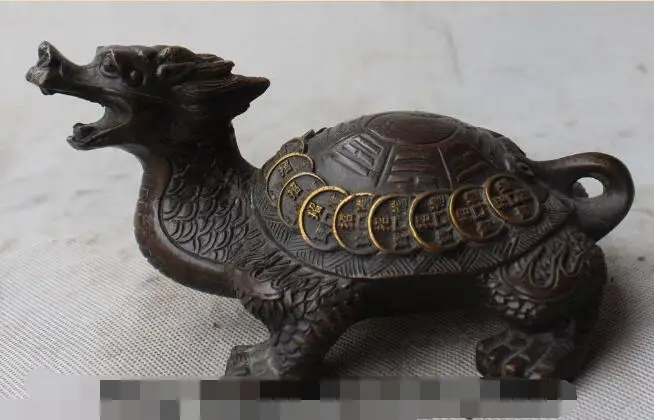 

S5214 Chinese Bronze Gilt Wealth Money Eight Diagrams Dragon tortoise Turtle Statue discount 30% (C0324)