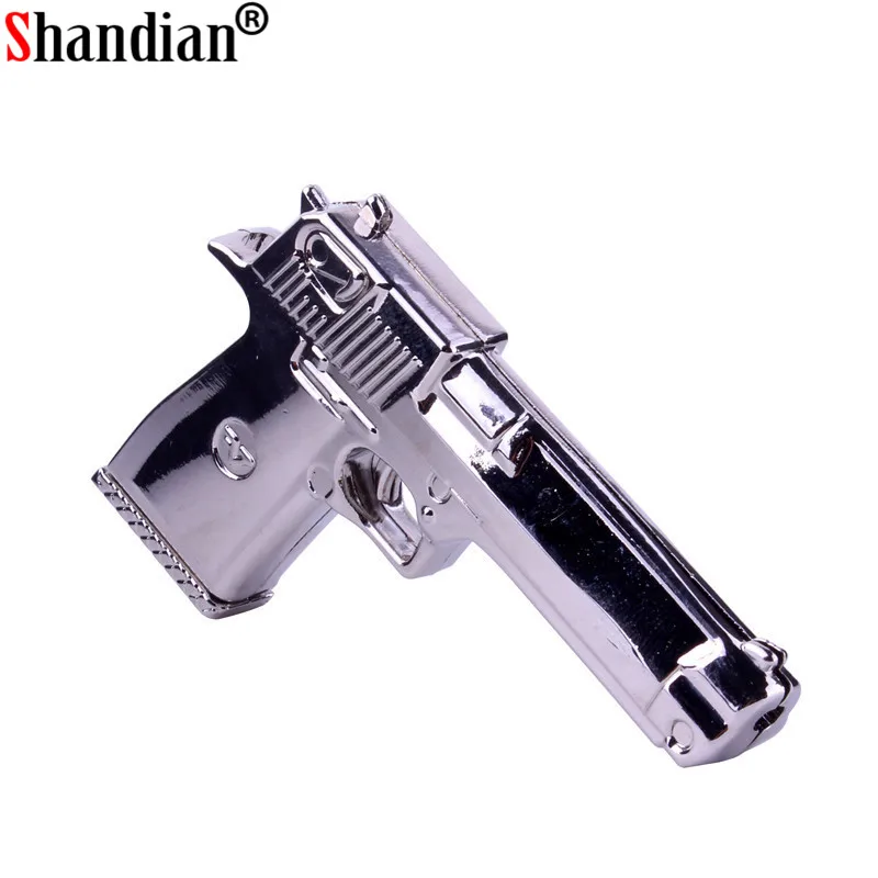 

SHANDIAN Metal stainless steel pistol usb 2.0 thumb drive 4GB USB flash drive 8GB 16GB 32GB 64GB robot 5pcs free logo
