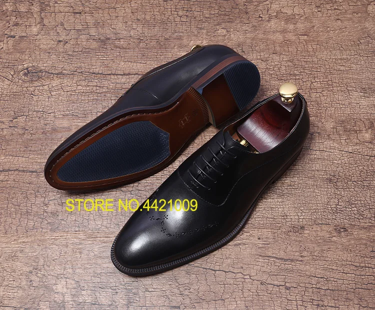 

New Genuine Leather Handmade Derby Oxfords Shoes For Men 2018 Wedding Tuxedo Business Fashion Shoes Prom Male Borgues Oxfords