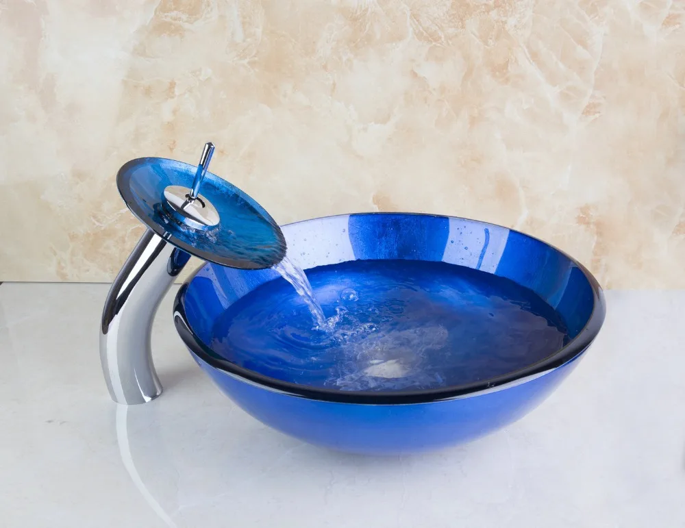 Blue Vessel Bathroom Sinks Shapeyourminds Dark Blue Gl Round Bathroom Art Washbasin Tempered Vessel