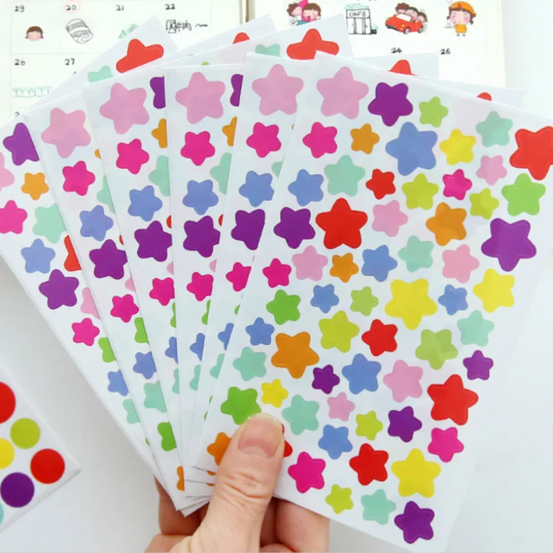 

6Pcs/set Star Round Heart stickers Drawing Market Diary stickers office school Scrapbooking Calendar Album Decor Sticker Toys