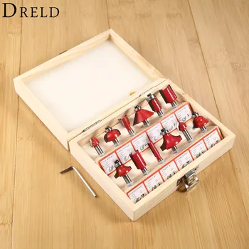 

DRELD 12Pcs 1/4" Inch (6.35mm) Shank Flush Trim Wood Router Bit Wood Milling Cutter DIY Woodworking Tools with Wooden Case