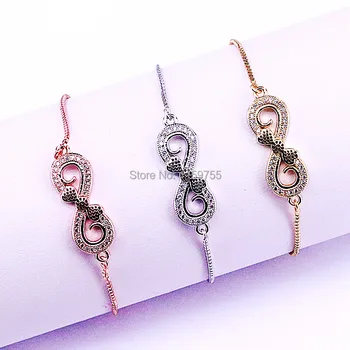 

10Pcs Micro Pave CZ Cubic Zirconia 8 Shape Connector with metal slide Chain Bracelet Women Jewelry