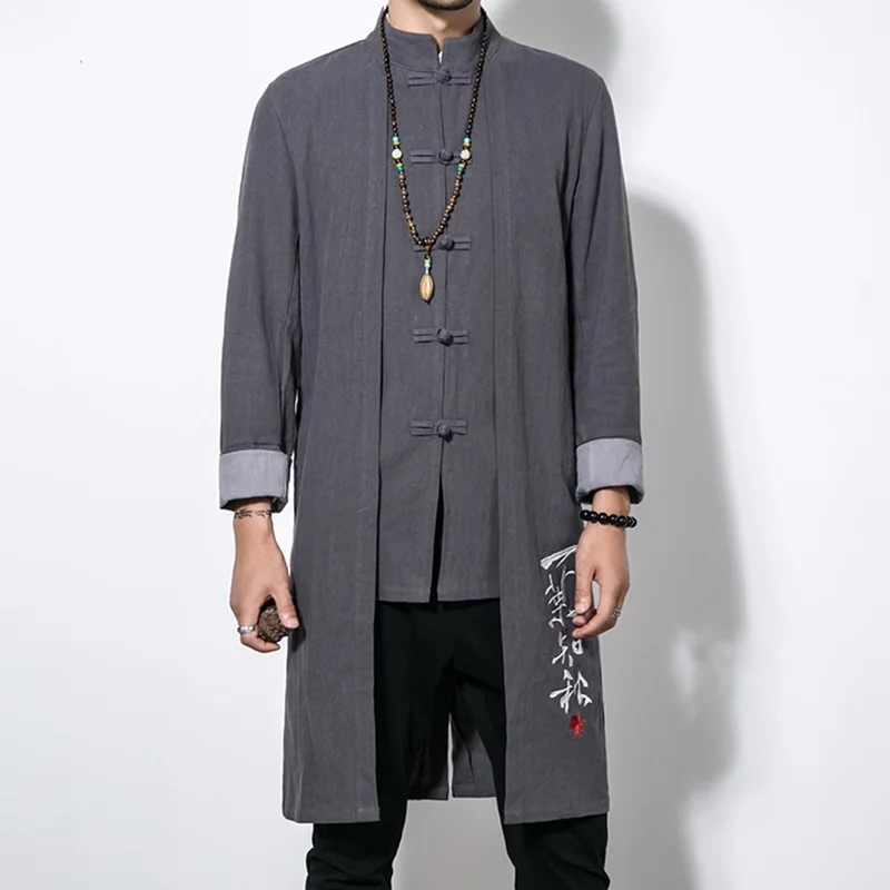 Китайская традиционная Мужская одежда, Мужской плащ, Одежда Кунг-фу, традиционная китайская одежда, мужской халат, chinoise TA092