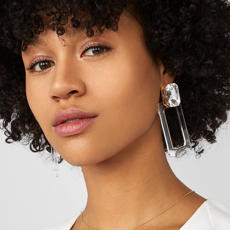 

New 2018 Rectangle Transparent Acrylic Dangle Earring For Women Geometric Alloy Silver Statement Drop Earring Za Party Jewelry