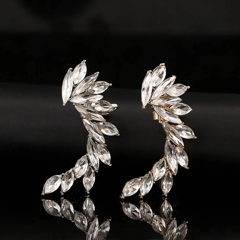 

New Trendy Women Gifts Party Jewelry Crystal Ear Cuff Gold Silver Plated Full Rhinestone Flower Clip Earrings for women fashion
